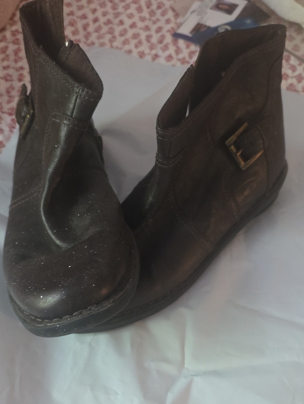 Women’s Brown Leather Ankle Booties with Buckle Accent